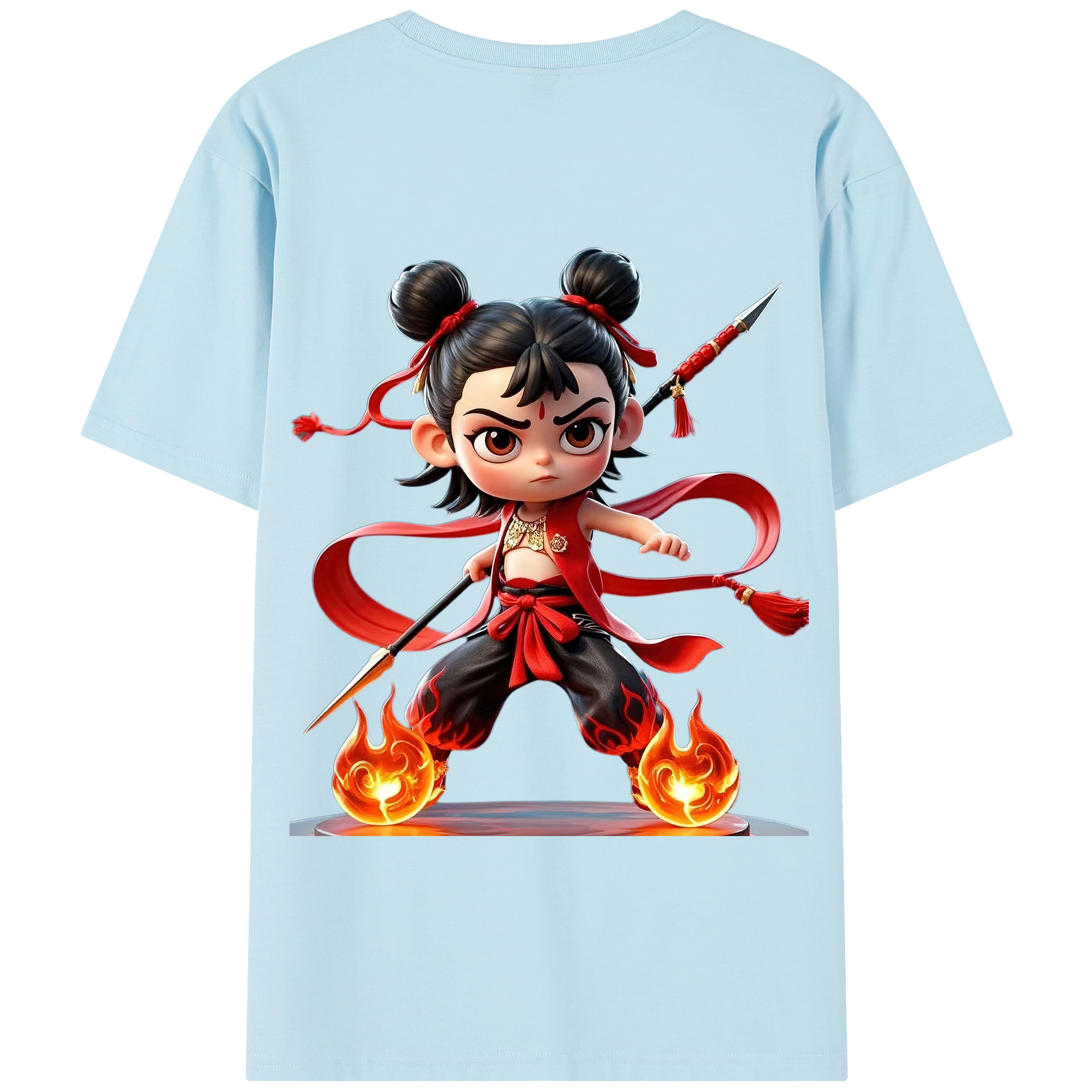 （画像用） Ne Zha 2 ナタ 魔童の大暴れ 綿100％半袖Tシャツ（背面プリント）